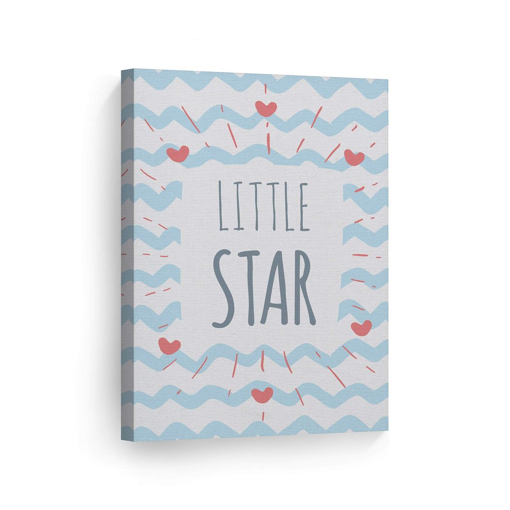 Smile Art Design Little Star Lettering Blue and White Background CANVAS PRINT Kids Room Decor Wall Art Baby Room Decor Kids Room Decor Nursery Decor Ready to Hang Made in the USA 36x24