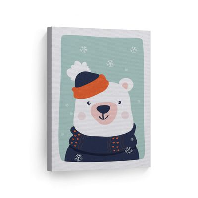 Smile Art Design Cute Polar Bear Winter Theme Turquoise Background CANVAS PRINT Kids Room Decor Wall Art Baby Room Decor Kids Room Decor Nursery Decor Ready to Hang Made in the USA 28x19