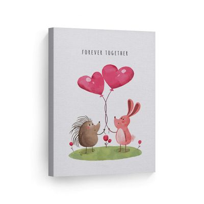 Smile Art Design Cute Animals Forever Together Lettering White Background CANVAS PRINT Kids Room Decor Wall Art Baby Room Decor Kids Room Decor Nursery Decor Ready to Hang Made in the USA 12x8