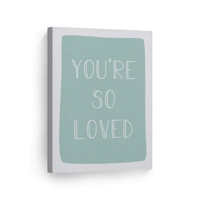 Smile Art Design You're So Loved Lettering Turquoise Background CANVAS PRINT Kids Room Decor Wall Art Baby Room Decor Kids Room Decor Nursery Decor Ready to Hang Made in the USA 36x24