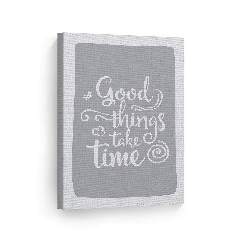 Smile Art Design Good Things Take Time Lettering Blue Background CANVAS PRINT Kids Room Decor Wall Art Baby Room Decor Kids Room Decor Nursery Decor Ready to Hang Made in the USA 17x11