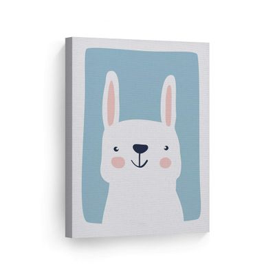 Smile Art Design Cute Rabbit Blue Background CANVAS PRINT Kids Room Decor Wall Art Baby Room Decor Kids Room Decor Nursery Decor Ready to Hang Made in the USA 28x19