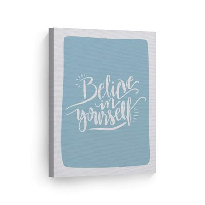 Smile Art Design Believe in Yourself Lettering Blue Background CANVAS PRINT Kids Room Decor Wall Art Baby Room Decor Kids Room Decor Nursery Decor Ready to Hang Made in the USA 12x8