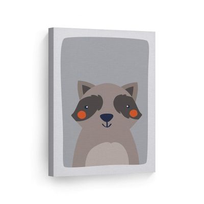 Smile Art Design Cute Raccoon Blue Background CANVAS PRINT Kids Room Decor Wall Art Baby Room Decor Kids Room Decor Nursery Decor Ready to Hang Made in the USA 22x15