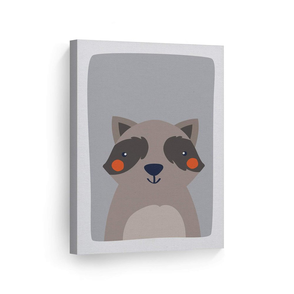 Smile Art Design Cute Raccoon Blue Background CANVAS PRINT Kids Room Decor Wall Art Baby Room Decor Kids Room Decor Nursery Decor Ready to Hang Made in the USA 22x15