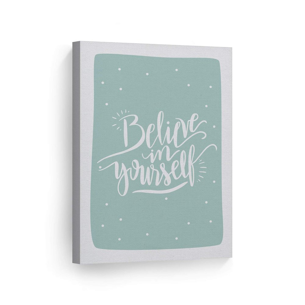 Smile Art Design Believe in Yourself Lettering Turquoise Background CANVAS PRINT Kids Room Decor Wall Art Baby Room Decor Kids Room Decor Nursery Decor Ready to Hang Made in the USA 36x24