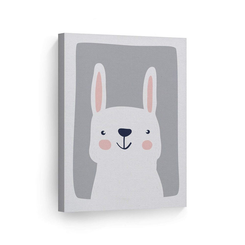 Smile Art Design Cute Rabbit Blue Background CANVAS PRINT Kids Room Decor Wall Art Baby Room Decor Kids Room Decor Nursery Decor Ready to Hang Made in the USA 17x11