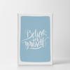 Smile Art Design Believe in Yourself Lettering Blue Background CANVAS PRINT Kids Room Decor Wall Art Baby Room Decor Kids Room Decor Nursery Decor Ready to Hang Made in the USA 28x19 view 2