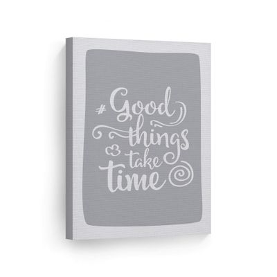 Smile Art Design Good Things Take Time Lettering Blue Background CANVAS PRINT Kids Room Decor Wall Art Baby Room Decor Kids Room Decor Nursery Decor Ready to Hang Made in the USA 28x19