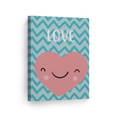 Smile Art Design Lovely Heart Love Lettering Blue Background CANVAS PRINT Kids Room Decor Wall Art Baby Room Decor Kids Room Decor Nursery Decor Ready to Hang Made in the USA 28x19