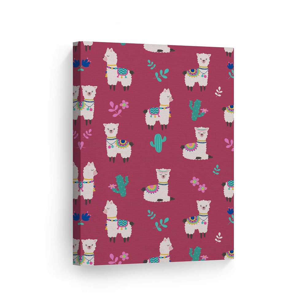 Smile Art Design Cute Alpaca and Cactus Illustration Pink Background CANVAS PRINT Kids Room Decor Wall Art Baby Room Decor Kids Room Decor Nursery Decor Ready to Hang Made in the USA 28x19