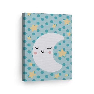 Smile Art Design Lovely Moon Blue Background CANVAS PRINT Kids Room Decor Wall Art Baby Room Decor Kids Room Decor Nursery Decor Ready to Hang Made in the USA 12x8