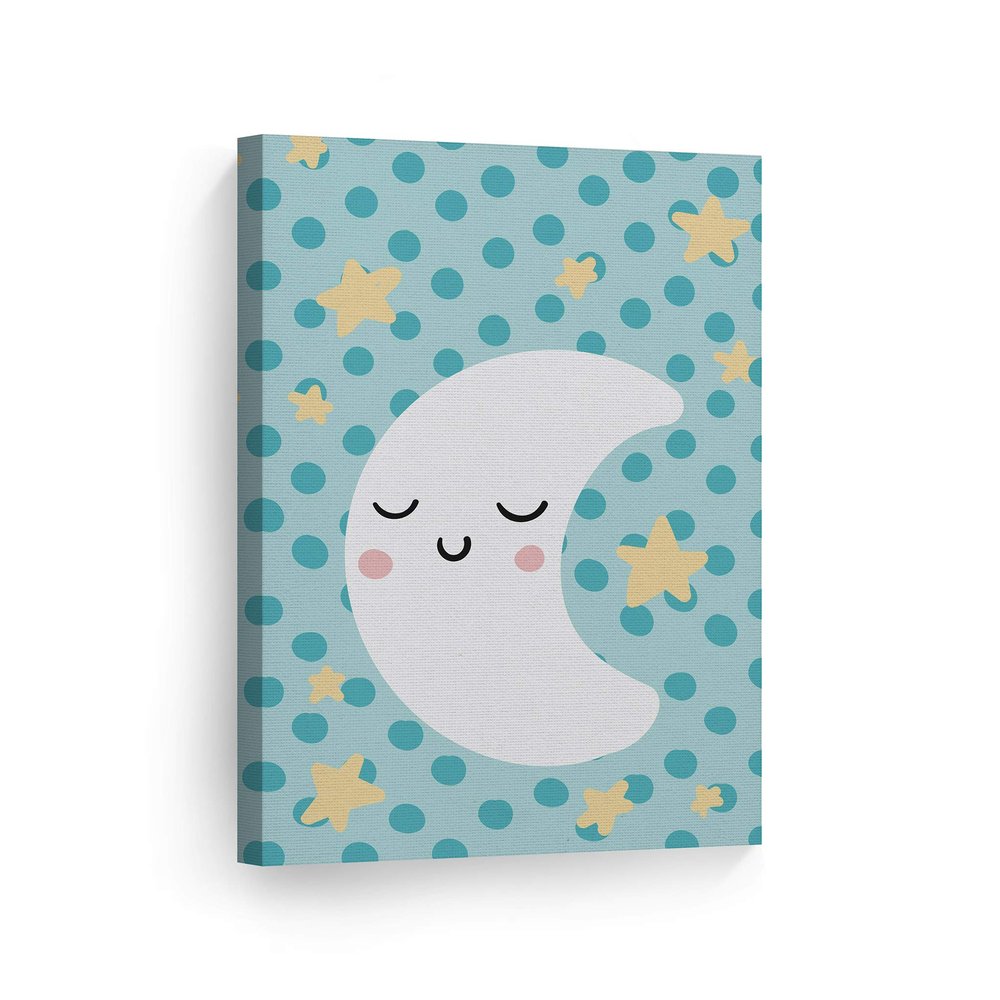 Smile Art Design Lovely Moon Blue Background CANVAS PRINT Kids Room Decor Wall Art Baby Room Decor Kids Room Decor Nursery Decor Ready to Hang Made in the USA 12x8