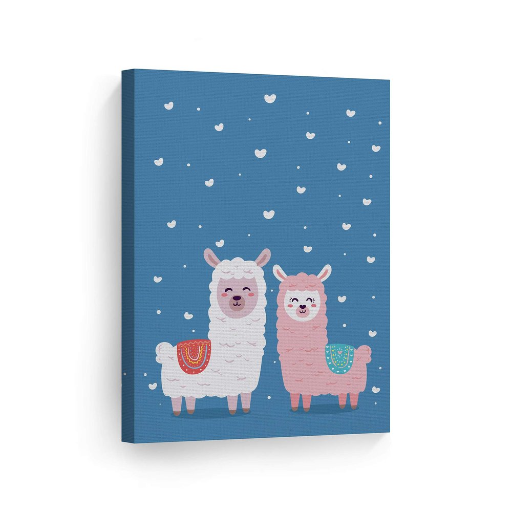 Smile Art Design Cute Alpaca Illustration Blue Background CANVAS PRINT Kids Room Decor Wall Art Baby Room Decor Kids Room Decor Nursery Decor Ready to Hang Made in the USA 40x30