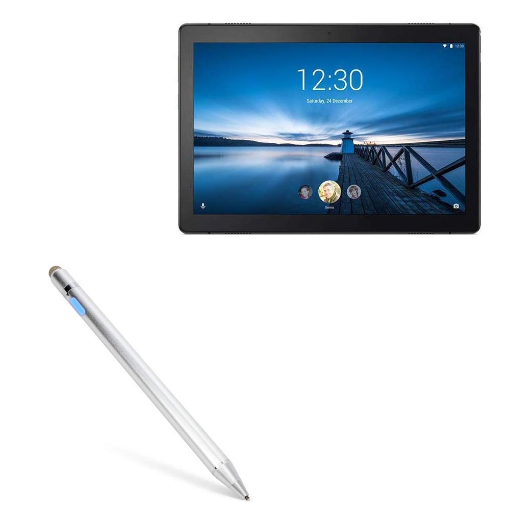 BoxWave Stylus Pen Compatible with Lenovo Tab M10 - AccuPoint Active Stylus, Electronic Stylus with Ultra Fine Tip - Metallic Silver