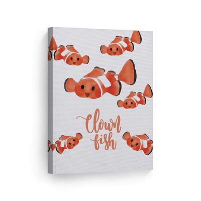 Smile Art Design Cute Clown Fish Undersea Watercolor Painting White Background CANVAS PRINT Kids Room Decor Wall Art Baby Room Decor Kids Room Decor Nursery Decor Ready to Hang Made in the USA 28x19