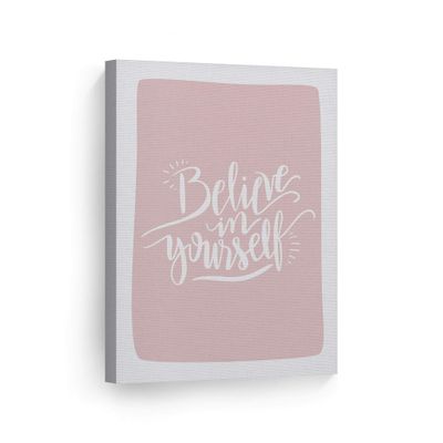 Smile Art Design Believe in Yourself Lettering Pink Background CANVAS PRINT Kids Room Decor Wall Art Baby Room Decor Kids Room Decor Nursery Decor Ready to Hang Made in the USA 40x30
