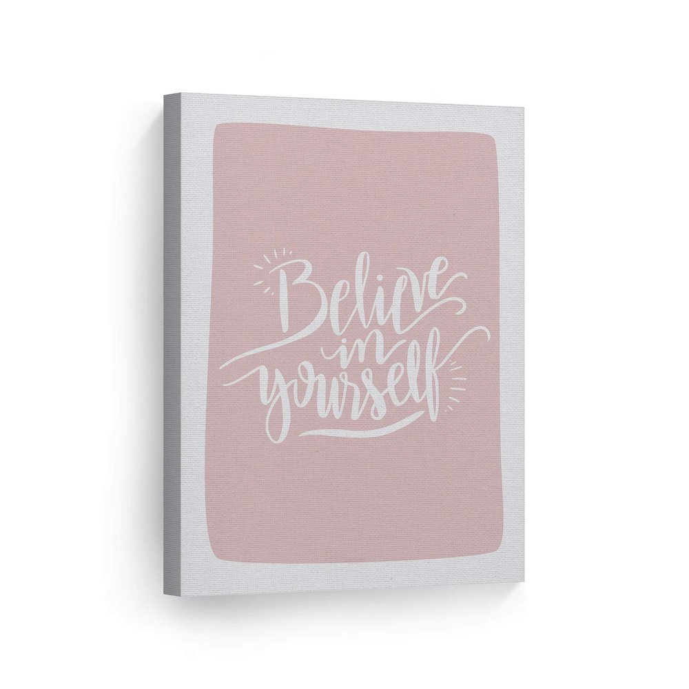 Smile Art Design Believe in Yourself Lettering Pink Background CANVAS PRINT Kids Room Decor Wall Art Baby Room Decor Kids Room Decor Nursery Decor Ready to Hang Made in the USA 40x30