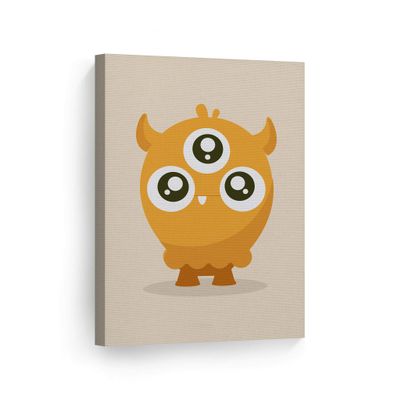 Smile Art Design Lovely Orange Monster Cream Background CANVAS PRINT Kids Room Decor Wall Art Baby Room Decor Kids Room Decor Nursery Decor Ready to Hang Made in the USA 28x19