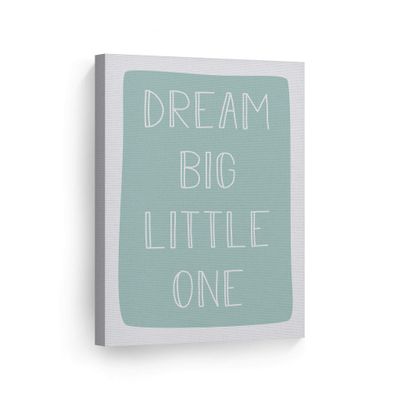 Smile Art Design Dream Big Little One Lettering Turquoise Background CANVAS PRINT Kids Room Decor Wall Art Baby Room Decor Kids Room Decor Nursery Decor Ready to Hang Made in the USA 28x19