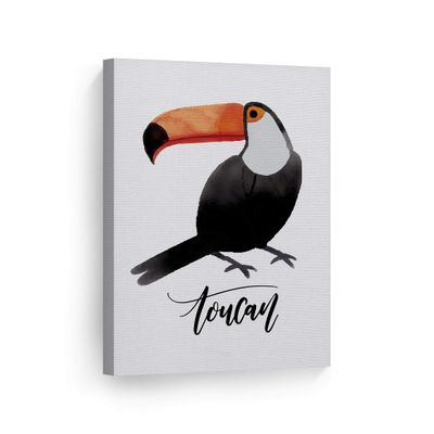 Smile Art Design Cute Toucan Watercolor Painting White Background CANVAS PRINT Kids Room Decor Wall Art Baby Room Decor Kids Room Decor Nursery Decor Ready to Hang Made in the USA 28x19