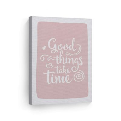 Smile Art Design Good Things Take Time Lettering Pink Background CANVAS PRINT Kids Room Decor Wall Art Baby Room Decor Kids Room Decor Nursery Decor Ready to Hang Made in the USA 28x19