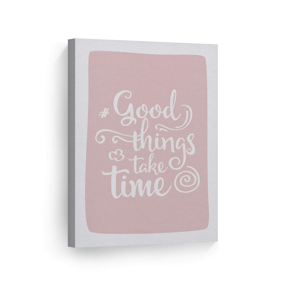 Smile Art Design Good Things Take Time Lettering Pink Background CANVAS PRINT Kids Room Decor Wall Art Baby Room Decor Kids Room Decor Nursery Decor Ready to Hang Made in the USA 28x19