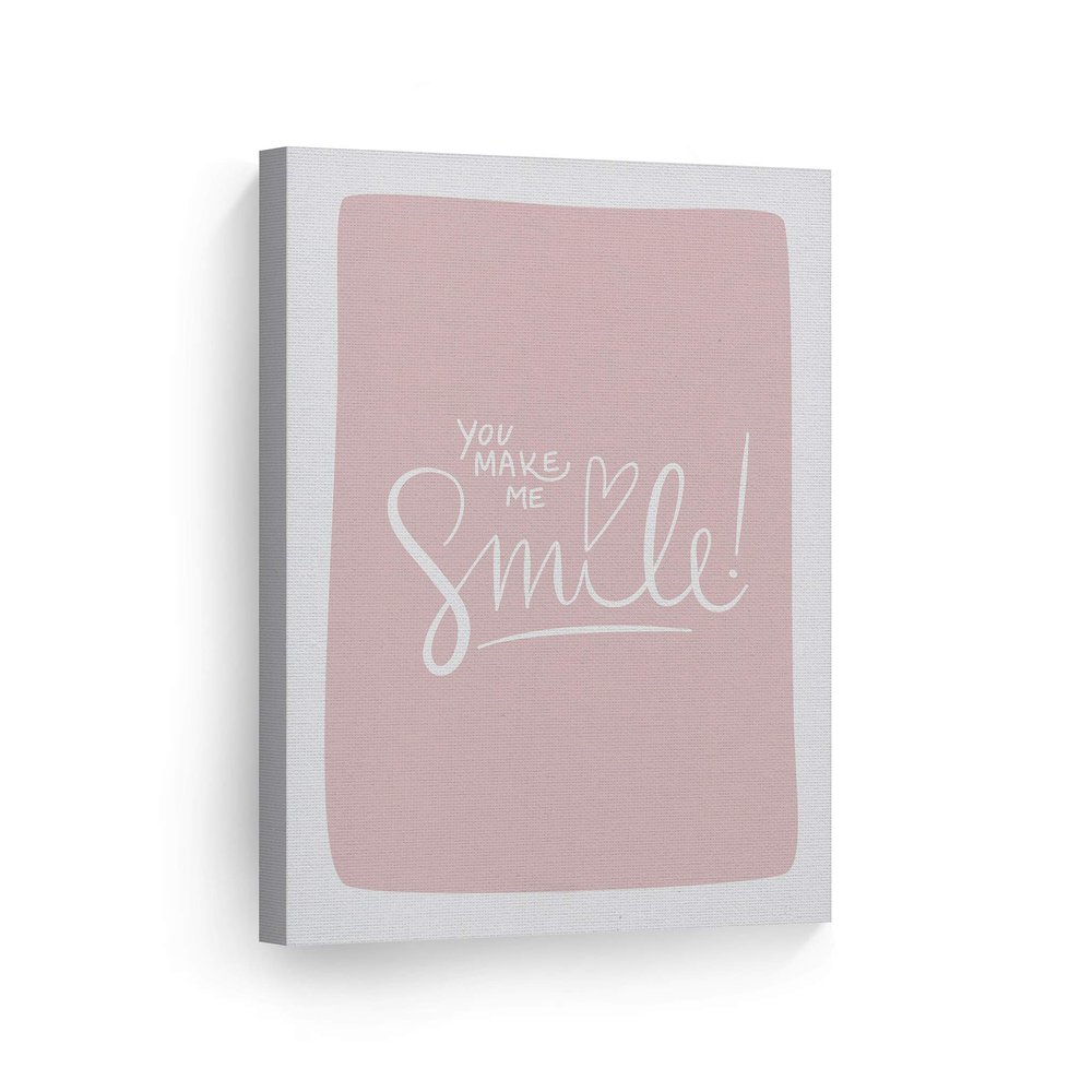 Smile Art Design You Make Me Smile Lettering Pink Background CANVAS PRINT Kids Room Decor Wall Art Baby Room Decor Kids Room Decor Nursery Decor Ready to Hang Made in the USA 22x15
