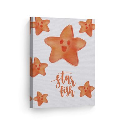 Smile Art Design Cute Starfish Undersea Watercolor Painting White Background CANVAS PRINT Kids Room Decor Wall Art Baby Room Decor Kids Room Decor Nursery Decor Ready to Hang Made in the USA 22x15