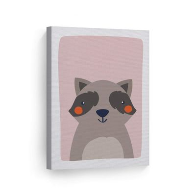 Smile Art Design Cute Raccoon Pink Background CANVAS PRINT Kids Room Decor Wall Art Baby Room Decor Kids Room Decor Nursery Decor Ready to Hang Made in the USA 17x11
