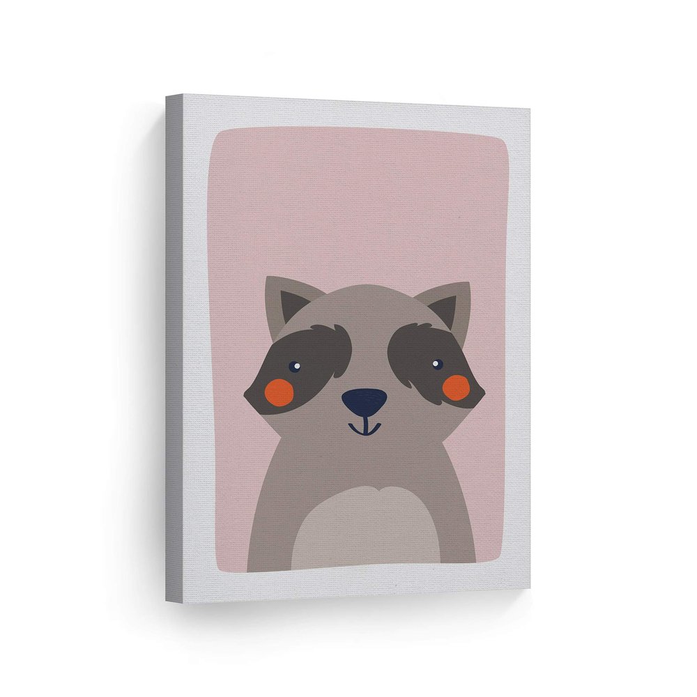 Smile Art Design Cute Raccoon Pink Background CANVAS PRINT Kids Room Decor Wall Art Baby Room Decor Kids Room Decor Nursery Decor Ready to Hang Made in the USA 17x11