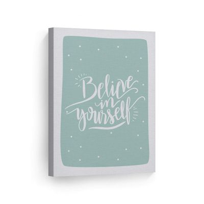 Smile Art Design Believe in Yourself Lettering Turquoise Background CANVAS PRINT Kids Room Decor Wall Art Baby Room Decor Kids Room Decor Nursery Decor Ready to Hang Made in the USA 28x19