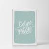 Smile Art Design Believe in Yourself Lettering Turquoise Background CANVAS PRINT Kids Room Decor Wall Art Baby Room Decor Kids Room Decor Nursery Decor Ready to Hang Made in the USA 28x19 view 2