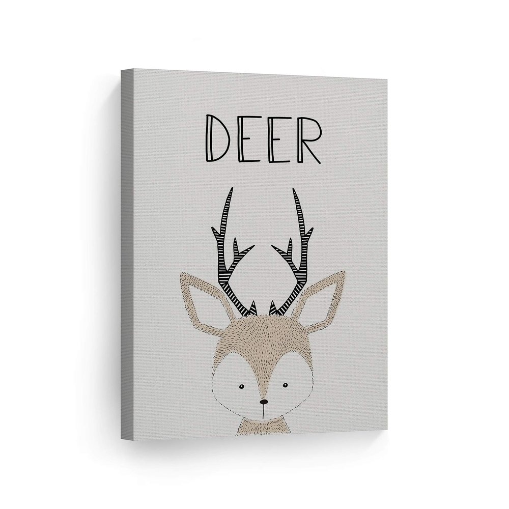 Smile Art Design Pretty Deer Painting and Lettering Cream Background CANVAS PRINT Kids Room Decor Wall Art Baby Room Decor Kids Room Decor Nursery Decor Ready to Hang Made in the USA 28x19