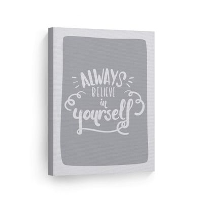 Smile Art Design Always Believe in Yourself Lettering Blue Background CANVAS PRINT Kids Room Decor Wall Art Baby Room Decor Kids Room Decor Nursery Decor Ready to Hang Made in the USA 36x24