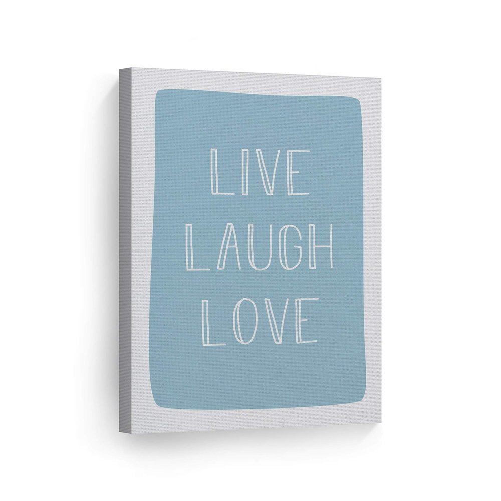 Smile Art Design Live Laugh Love Lettering Blue Background CANVAS PRINT Kids Room Decor Wall Art Baby Room Decor Kids Room Decor Nursery Decor Ready to Hang Made in the USA 17x11