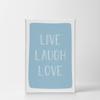Smile Art Design Live Laugh Love Lettering Blue Background CANVAS PRINT Kids Room Decor Wall Art Baby Room Decor Kids Room Decor Nursery Decor Ready to Hang Made in the USA 17x11 view 2