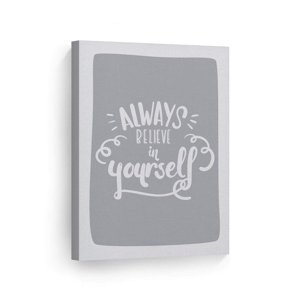 Smile Art Design Always Believe in Yourself Lettering Blue Background CANVAS PRINT Kids Room Decor Wall Art Baby Room Decor Kids Room Decor Nursery Decor Ready to Hang Made in the USA 17x11