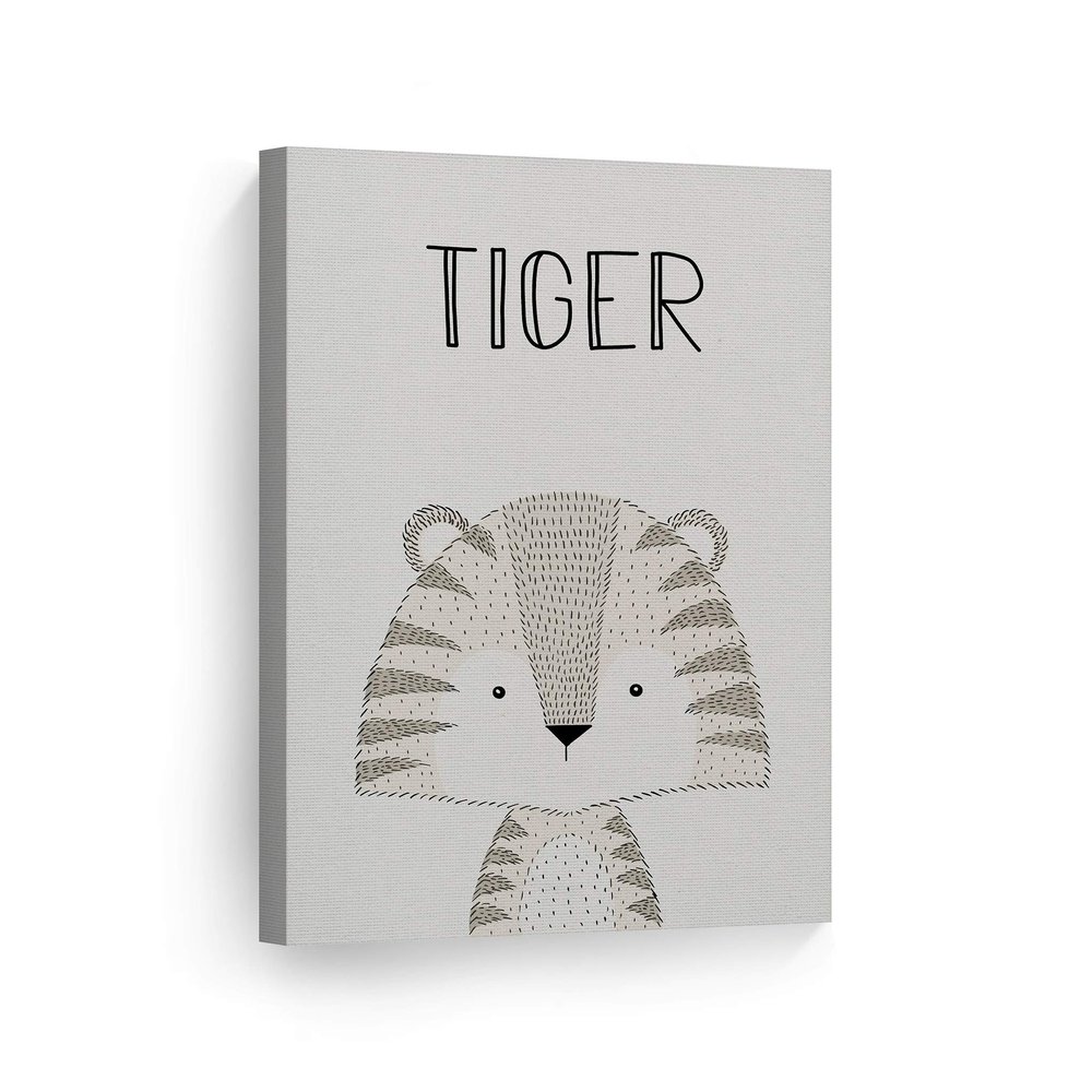 Smile Art Design Pretty Tiger Painting and Lettering Cream Background CANVAS PRINT Kids Room Decor Wall Art Baby Room Decor Kids Room Decor Nursery Decor Ready to Hang Made in the USA 28x19