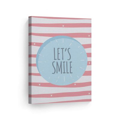 Smile Art Design Let's Smile Lettering Pink and White Background CANVAS PRINT Kids Room Decor Wall Art Baby Room Decor Kids Room Decor Nursery Decor Ready to Hang Made in the USA 22x15