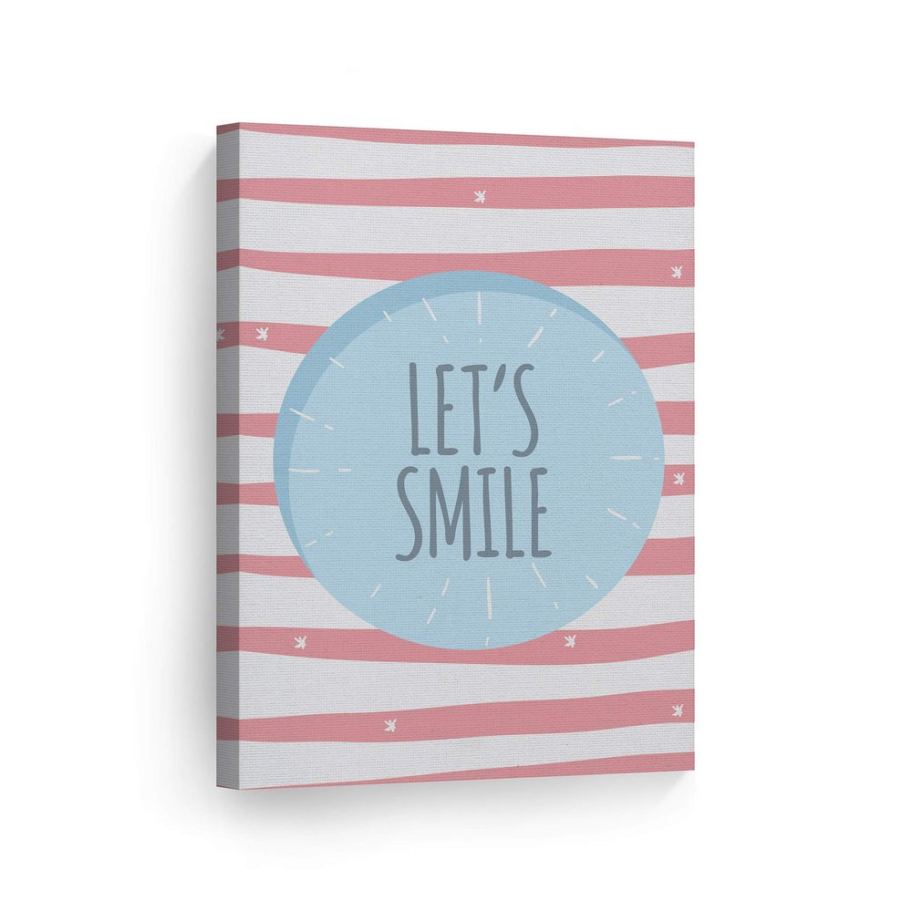 Smile Art Design Let's Smile Lettering Pink and White Background CANVAS PRINT Kids Room Decor Wall Art Baby Room Decor Kids Room Decor Nursery Decor Ready to Hang Made in the USA 22x15