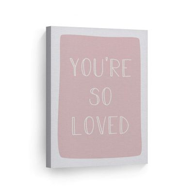 Smile Art Design You're So Loved Lettering Pink Background CANVAS PRINT Kids Room Decor Wall Art Baby Room Decor Kids Room Decor Nursery Decor Ready to Hang Made in the USA 17x11