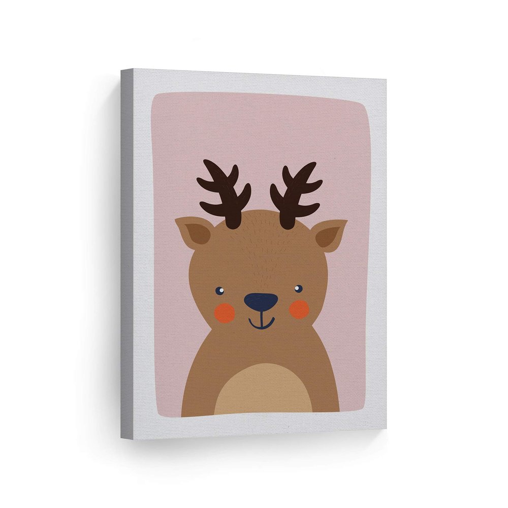Smile Art Design Cute Deer Pink Background CANVAS PRINT Kids Room Decor Wall Art Baby Room Decor Kids Room Decor Nursery Decor Ready to Hang Made in the USA 22x15