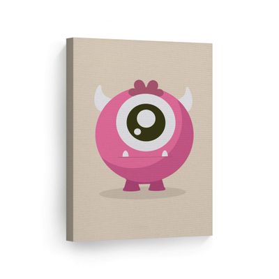 Smile Art Design Lovely Pink Monster Cream Background CANVAS PRINT Kids Room Decor Wall Art Baby Room Decor Kids Room Decor Nursery Decor Ready to Hang Made in the USA 17x11