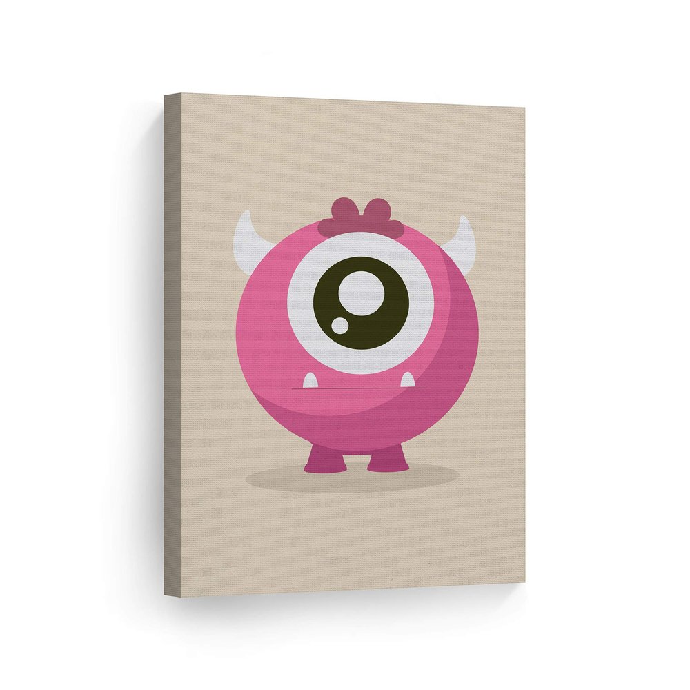 Smile Art Design Lovely Pink Monster Cream Background CANVAS PRINT Kids Room Decor Wall Art Baby Room Decor Kids Room Decor Nursery Decor Ready to Hang Made in the USA 17x11