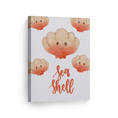 Smile Art Design Cute Sea Shell Undersea Watercolor Painting White Background CANVAS PRINT Kids Room Decor Wall Art Baby Room Decor Kids Room Decor Nursery Decor Ready to Hang Made in the USA 22x15