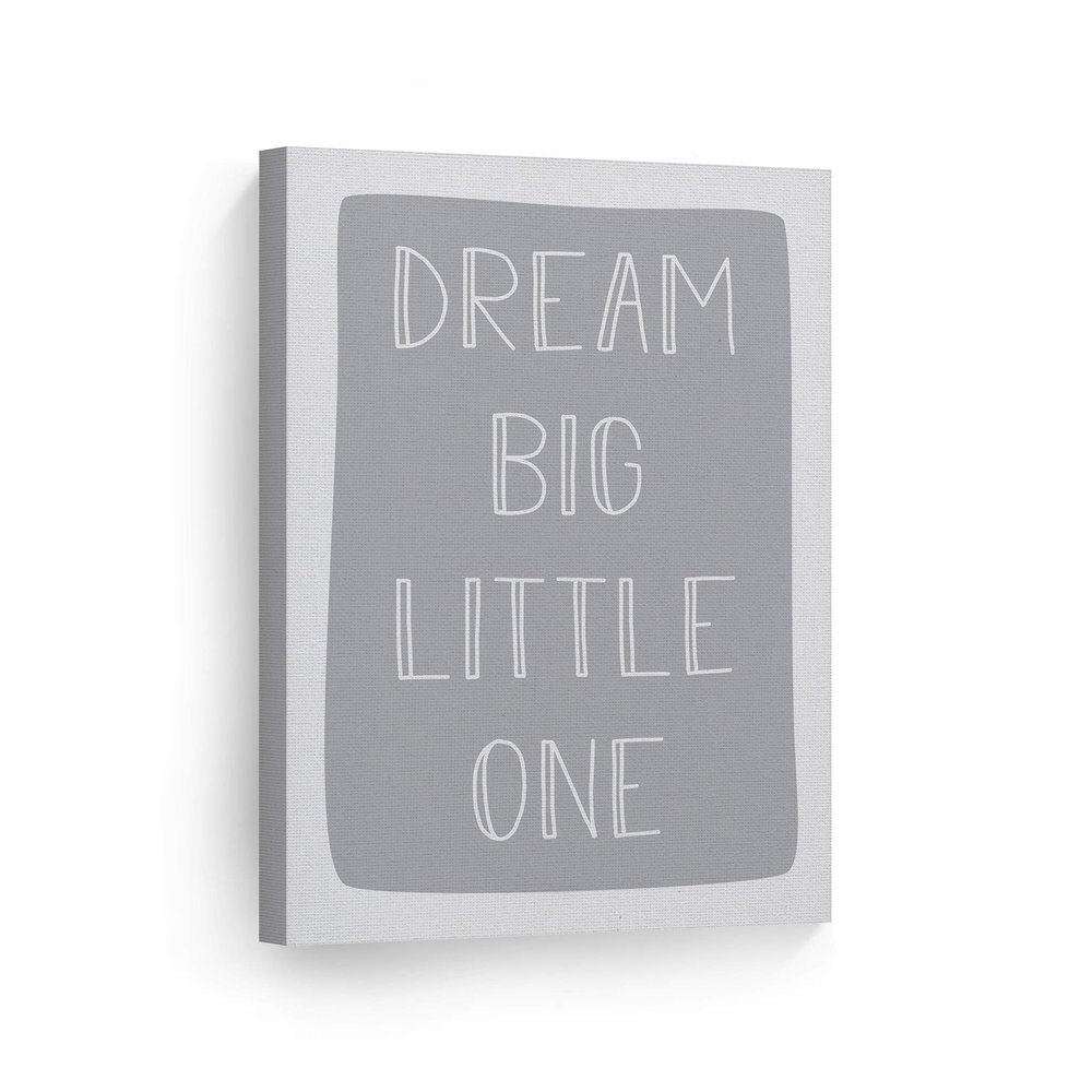 Smile Art Design Dream Big Little One Lettering Blue Background CANVAS PRINT Kids Room Decor Wall Art Baby Room Decor Kids Room Decor Nursery Decor Ready to Hang Made in the USA 17x11