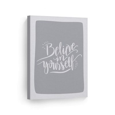 Smile Art Design Believe in Yourself Lettering Blue Background CANVAS PRINT Kids Room Decor Wall Art Baby Room Decor Kids Room Decor Nursery Decor Ready to Hang Made in the USA 22x15