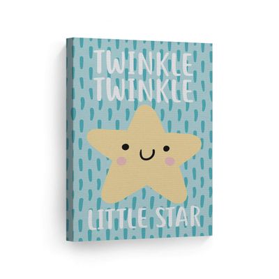 Smile Art Design Lovely Twinkle Twinkle Little Star Lettering Blue Background CANVAS PRINT Kids Room Decor Wall Art Baby Room Decor Kids Room Decor Nursery Decor Ready to Hang Made in the USA 28x19