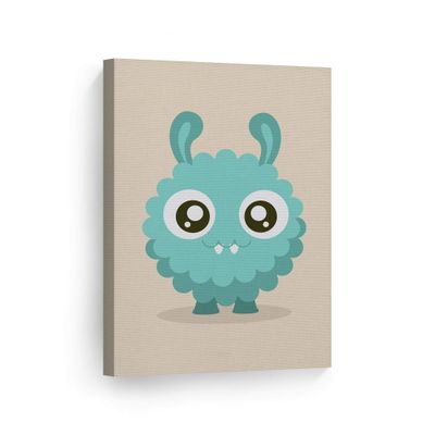 Smile Art Design Lovely Blue Monster Cream Background CANVAS PRINT Kids Room Decor Wall Art Baby Room Decor Kids Room Decor Nursery Decor Ready to Hang Made in the USA 22x15